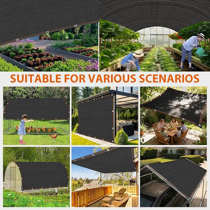 90% Shade Cloth, Chicken Coop Shade Cover, Sturdy Sunblock Mesh Tarp with Grommets for Patio Plants Greenhouse Kennel Porch Pergola Sun Protection Neting Cover, 6.5 x 10 FT