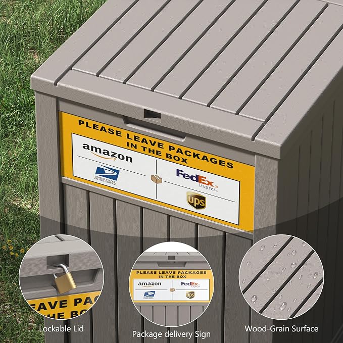 LHBGO Package Delivery Box for Outside, with Delivery Sign 48 Gallon Storage with Lockable Secure, Large Resin Outdoor Package Drop Container
