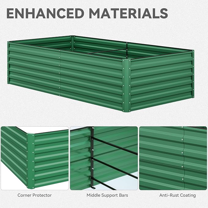 YITAHOME 96x48x24 in Galvanized Raised Garden Bed Kit, Large Metal Planter Box with Gloves, Safety Rubber & Support Rod, Outdoor Flower Bed for Plants Vegetables, Green