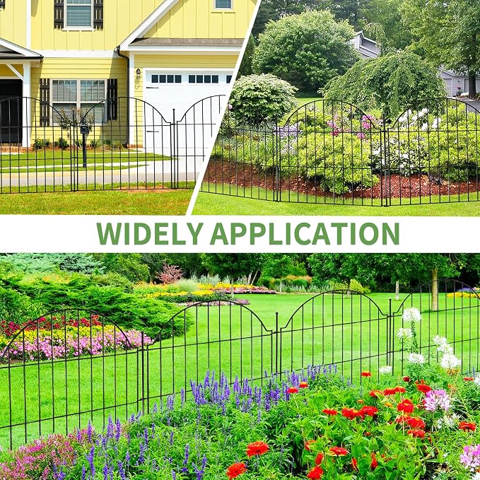 5 Panels Decorative Metal Garden Fence with Gate, 24in (H) x 10ft (L) No Dig Dog Fence Outdoor for Yard, Temporary Rustproof Metal Wire Rabbit Dog Garden Border Fencing for Patio