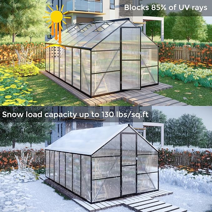 8x12 FT Greenhouses for Outdoors, Polycarbonate Greenhouse with PC Panels, Greenhouses for Outdoors for Yard, Garden, Hobby, Dark Gray
