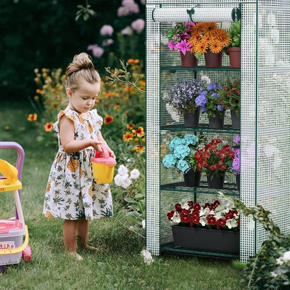 WORKPRO Mini Greenhouse, 4-Tier Portable Small Greenhouses for Outdoor Indoor with Shelves and Thicken PE Cover, White - 27" L x 19" W x 63" H, Ideal Gardening Gifts for Women Men