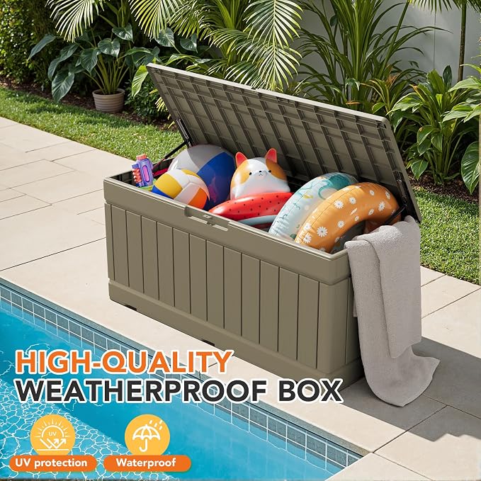 78 Gallon Deck Box Outdoor Indoor Waterproof Storage Box for Patio Furniture, Pool Accessories, Garden Tools, and Cushion Storage, Coffee