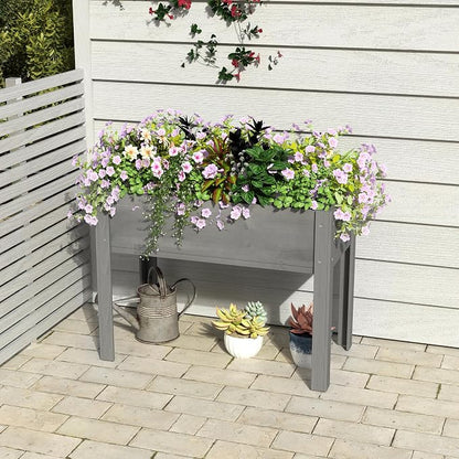 Raised Garden Bed with Legs Elevated Wooden Planter Box for Backyard Patio Balcony Deep Grow Box for Vegetables Flowers Fruits & Herbs (Grey, 40x20x31in)