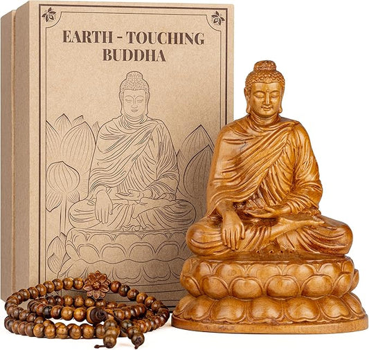 Wooden Shakyamuni Buddha Statue – Meditation Accessories, Feng Shui Spiritual Zen Decor, Buddha Statue Indoor for Peaceful Buddha Room & Mindful Living