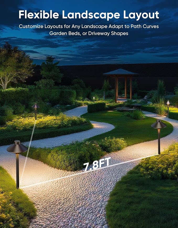 PARTPHONER Low Voltage Landscape Lighting 6-Pack, Aluminum 12V Pathway Lights with G4 Bulbs, Waterproof Stylish Matte Black Color Wired Path Lights with Connectors for Walkway Yard Garden