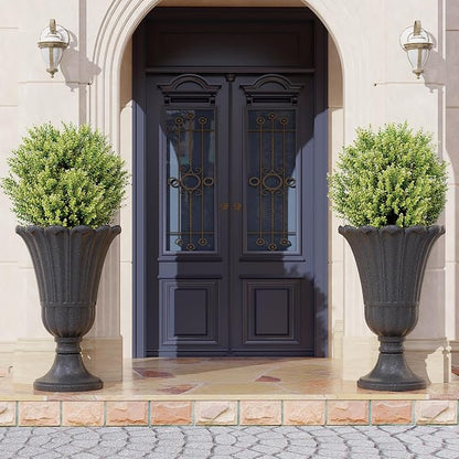 23" Tall Planters for Outdoor Plants Set of 2, Planter with Drainage Holes and Petal Design, Large Outdoor Planters for Porch, Garden, Indoor, Black