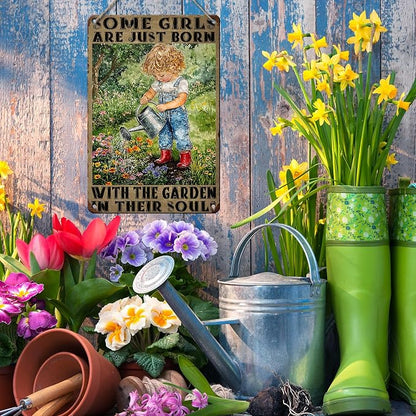 PEACHGARDEN Garden Signs for Outside Some Girls Are Just Born with The Garden in Their Souls Aluminum Metal Sign, Vintage Outdoor Yard Patio Shed Decor, 8x12 Inch