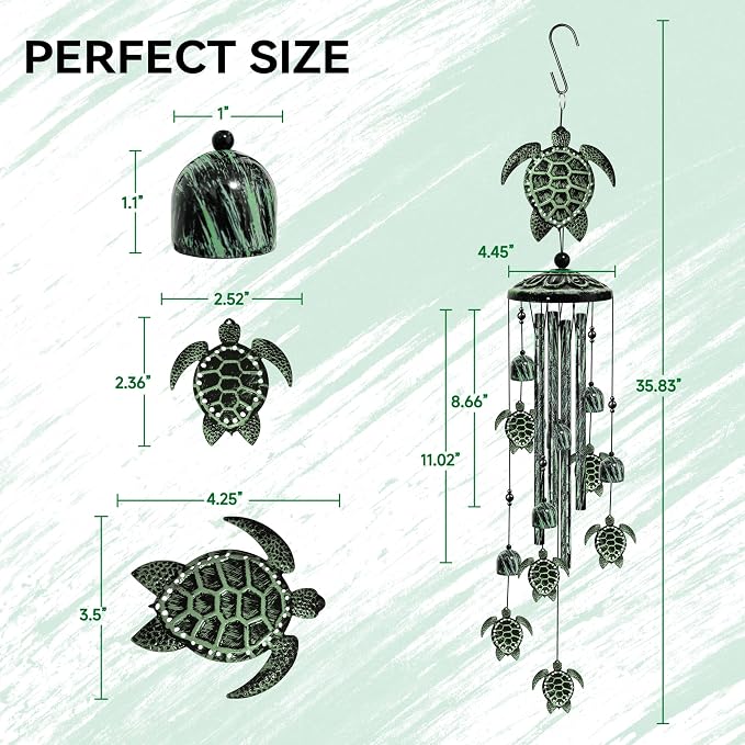 Turtle Wind Chimes for Outside, 36" Large Windchimes Outdoors, Sea Turtle Decor Memorial Wind Chimes for Outdoor, Sympathy Gifts & Home Yard Patio Decoration