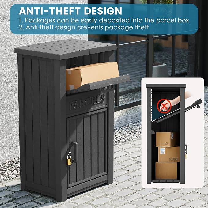 Package Delivery Box for Outside, Large Lockable & Weatherproof Anti-Theft Parcel Drop Box for Porch, Curbside, House Storage, Black(60 Gallon)
