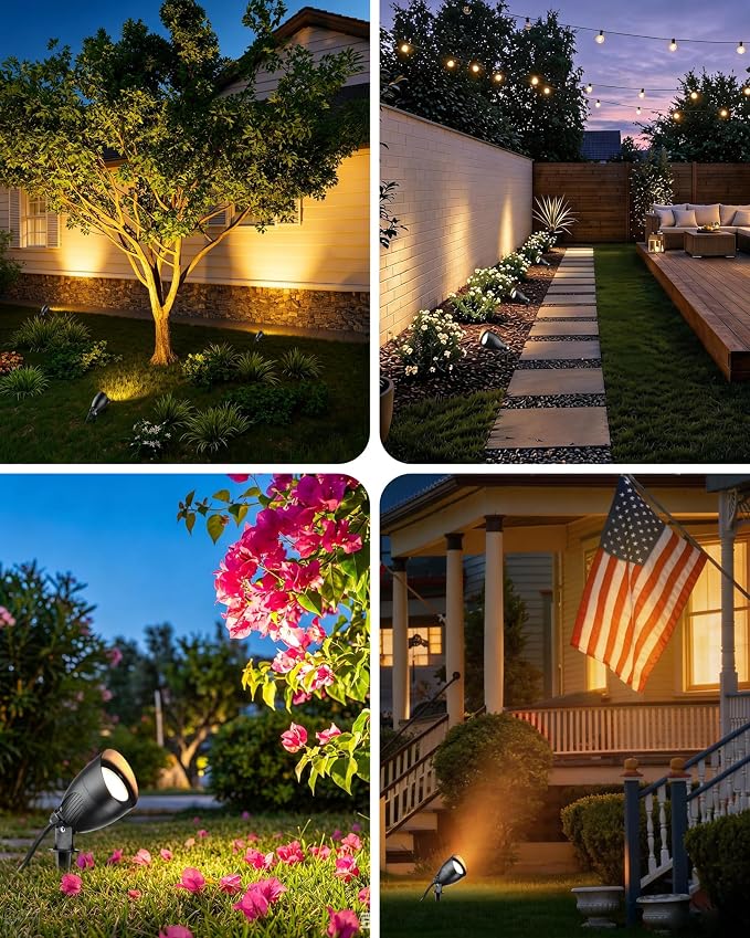 LITFIT 120V LED Outdoor Spotlight, 5.5W 2700K Plug in Spotlight, Landscape Accent Luminaire, Waterproof Flood Light for Yard, Tree, Flag, Lawn, Garden, Holiday Decorative, 5FT Extension Cord, 4PACK