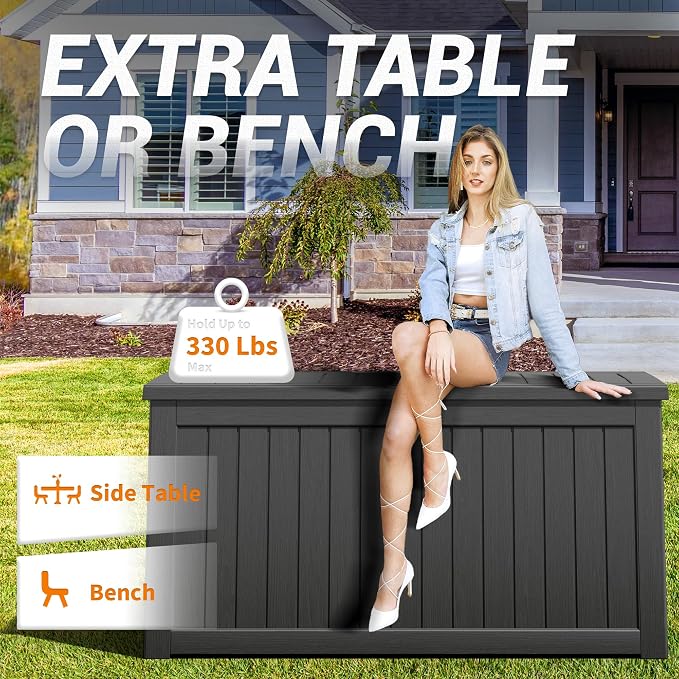 Outdoor Storage Box, 280 Gallon Resin Deck Boxes Outdoor Waterproof For Patio Furniture, Garden Tools, Pool Supplies, Lockable And UV Resistant (Striped Black)