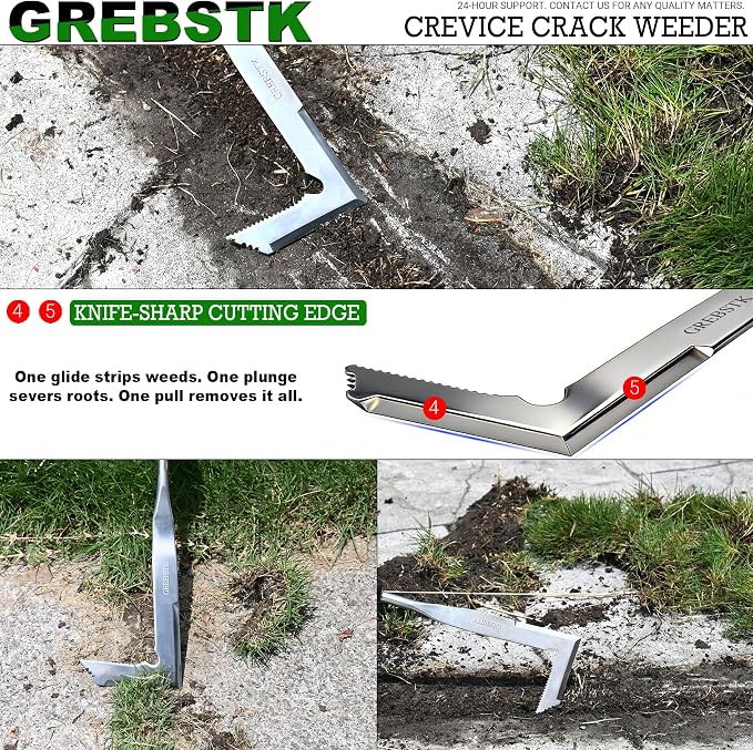 GREBSTK Crack Weeder Crevice Weeding Stainless Steel Sharp Lightweight Tool | Razor-Sharp Rust-Resistant L-Shaped Blade, Comfortable Non-Slip Handle, for Patio Cracks, Driveway Gaps, Walkway Edging