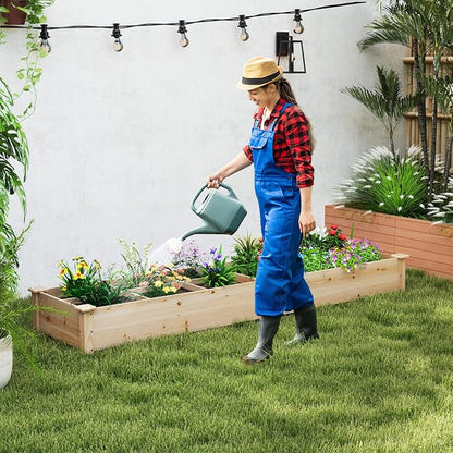 Giantex Wooden Raised Garden Bed with 2 Planter Boxes & Dividers, 90"x25"x10" Raised Bed for Flowers Vegetables Fruits Herbs Gardening Planting, Outdoor Garden Box for Patio Backyard Lawn (1)