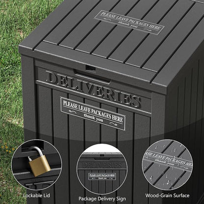 LHBGO Package Delivery Box for Outside, 48 Gallon Storage with Lockable Secure, Large Double Wall Resin Outdoor Package Delivery Waterproof Deck