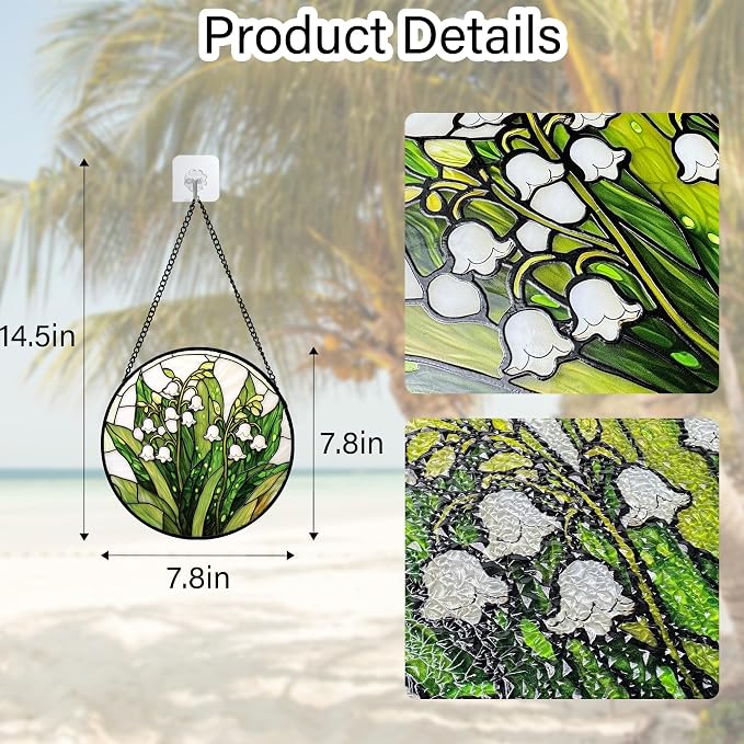 DASTOLL Stained Glass Window Hanging, Lily of the Valley Flower Sun Catchers Colorful Glass Panel Green Plants Suncatcher Decor for Birthday for Women,Men,Wife, Lovers, and Mom 7.8 in