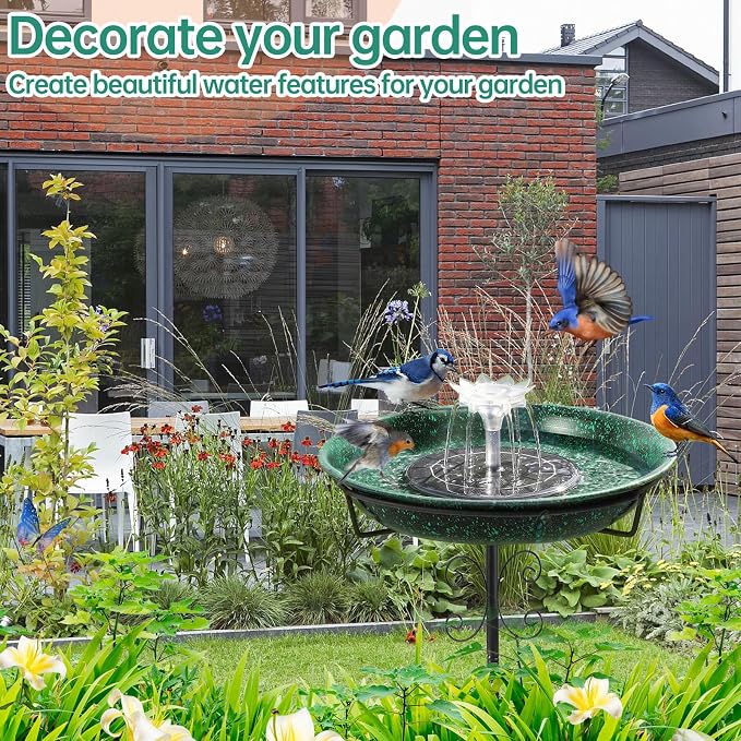 Solar Powered Bird Bath with Fountains for Hummingbirds,Stable Stylish Design with 5-Prong Base Stake Metal Bird Bath for Outside Yard Lawn Patio Garden