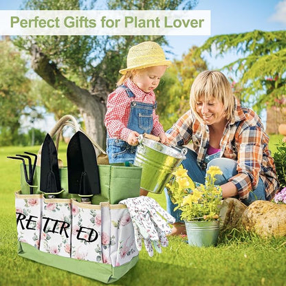 Retirement Gift for Woman, Garden Kit Christmas Retirement Gifts Floral Gardening Tool and Durable Garden Tool Organizer Bag, Gardening Set for Grandma/Coworker, Retired Plant Lover Birthday Present