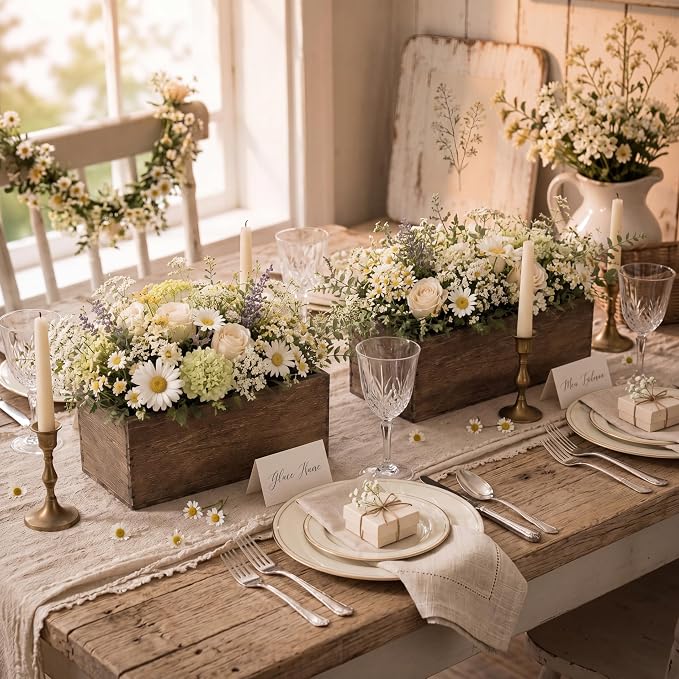Havawish 5 Sets 10 x 4 x 4 in Wood Rectangular Planter Boxes Bulk Wood Flower Box Centerpiece Vases with Floral Foam Blocks Rustic Flower Pot Indoor Window for Wedding Arrangement