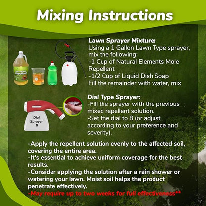 Natural Elements Mole and Vole Repellent | 100% Castor Oil | Pet Safe and Non Toxic (4 Gallons)