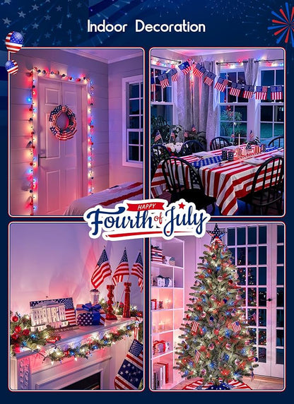 Minetom Red White Blue Christmas Lights Green Wire - 100 Count 4th July Decoration Patriotic Mini String Lights Waterproof for Indoor Outdoor Xmas Holiday Party Patio Independence Day Decoration