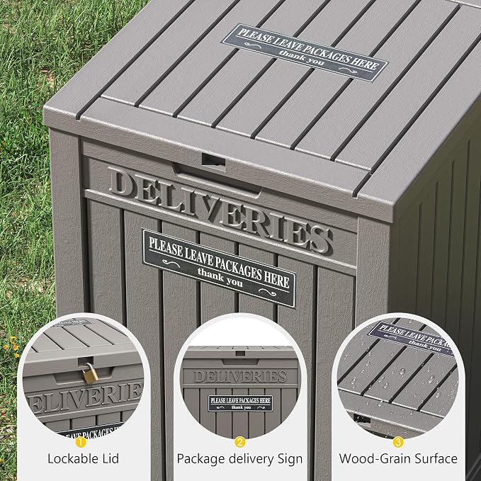 Package Delivery Box for Outside, Storage Box with Lockable Secure, Outdoor Resin Package Drop Container Waterproof for Backyard, Garden, Patio & Lawn, Grey