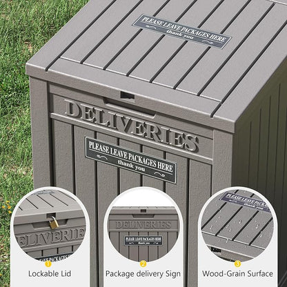 Package Delivery Box for Outside, Storage Box with Lockable Secure, Outdoor Resin Package Drop Container Waterproof for Backyard, Garden, Patio & Lawn, Grey