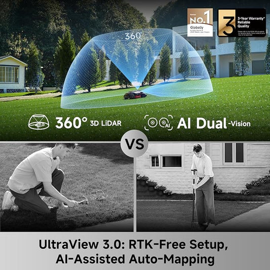 MOVA LiDAX Ultra 2000 AWD Robot Lawn Mower Wire Free RTK Free for up to 0.5 Acre*Dual Maps, 360° 3D LiDAR & AI Dual Vision Mapping, Robotic Mower with 4G, for 80% Slopes, Cutting Height 1.2”–3.9“