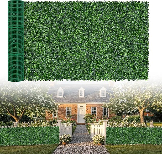 Artificial Boxwood Roll, 60x160 in (67 sqft) UV-Anti Faux Ivy Grass Wall Backdrop for Balcony Privacy, Fake Grennery Wall Decor for Garden, Patio, Backyard