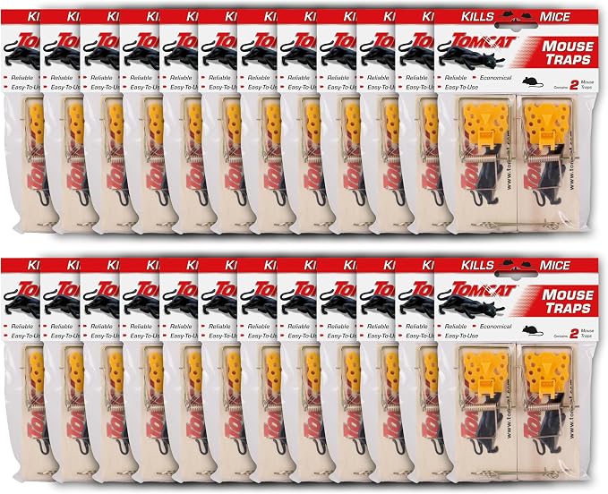 Tomcat Mouse Traps (Wooden), 24 Traps | Disposable Non-Chemical Mouse Trap for Homes, Garages and Basements, 12 Packages Each with 12 Traps