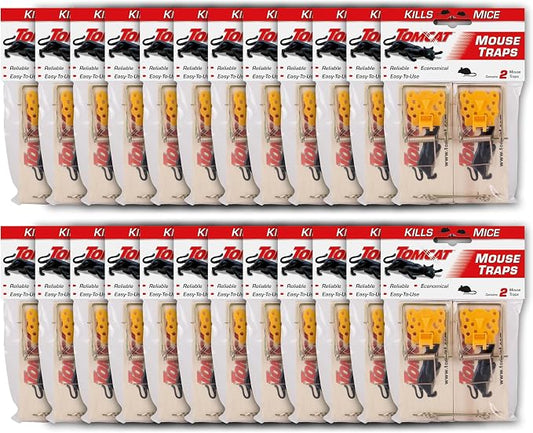 Tomcat Mouse Traps (Wooden), 24 Traps | Disposable Non-Chemical Mouse Trap for Homes, Garages and Basements, 12 Packages Each with 12 Traps