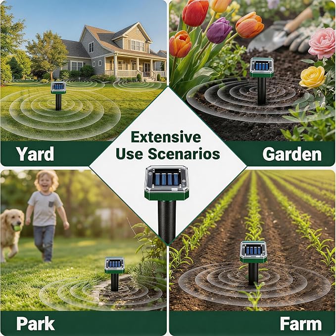 Mole Repellent for Lawns 10 Pack, Solar Powered Mole Repeller Ultrasonic Gopher Repellent, Outdoor Waterproof Vole Vibration Stakes,Sonic Gopher Deterrent Yard for Rodent Groundhog Snake Chipmunk