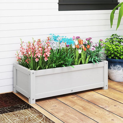 HDPE Raised Planter Box Outdoor,Rot-Resistant and Non-Cracking,Small Raised Beds for Gardening 29.5 * 14.4 * 9.8 in for Yard,Lawn,Outdoor Planter Boxes Rectangle with Drainage Holes White