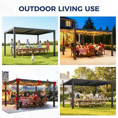 10' x 12' Louvered Pergola, Aluminum Frame Outdoor Pergola with Adjustable Louvered Roof & Integrated Gutter System, Hardtop Patio Gazebo for Backyard, Patio, Garden, Dark Gray