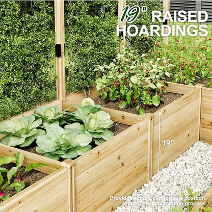 AMERLIFE U-Shaped Raised Garden Bed with 19" Depth Planter Box, Outdoor Wooden Raised Garden Bed Planter with Deer Proof Fence,7.5Wx15Dx6H, for Vegetables, Flowers and Herbs