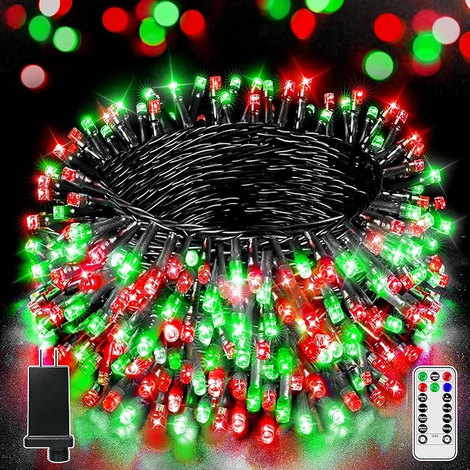 BrightChristmas 500 LED 164 FT Christmas Lights, Waterproof Outdoor String Lights with Remote and Timer, Christmas Tree Lights with 8 Modes Dimmable, Fairy Lights for Holiday Decor (Red and Green)