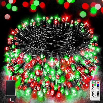 BrightChristmas 500 LED 164 FT Christmas Lights, Waterproof Outdoor String Lights with Remote and Timer, Christmas Tree Lights with 8 Modes Dimmable, Fairy Lights for Holiday Decor (Red and Green)