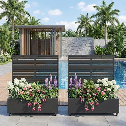 Casaphoria Metal Raised Garden Bed with Trellis and Wheels, 47"x47"x16" Planter Box for Climbing Plants, Vegetables & Vines, Features Drainage Holes and Privacy Screen (Black-Harold)
