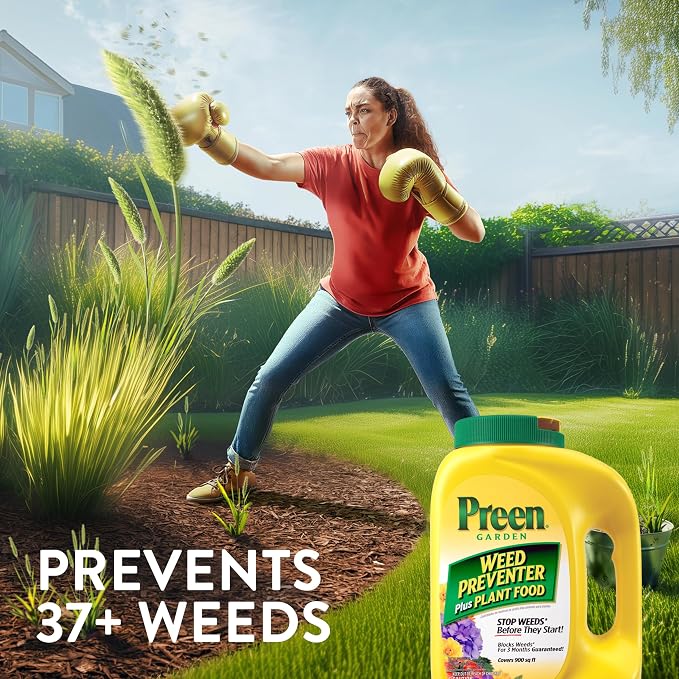 Preen Garden Weed Preventer Plus Plant Food 31.3 lb Bag, Covers 5,000 sq ft | Granular All Purpose Fertilizer with Pre Emergent Weed Control for Gardens – Prevents Weeds and Feeds Plants