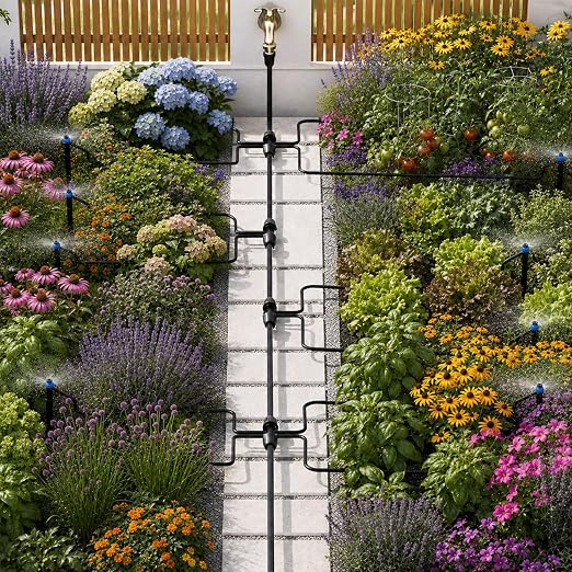 100 FT 1/2 Inch Drip Irrigation Tubing Kit:Premium Garden and Landscape Watering System-Drip Irrigation Hose with 2 Quick Connector 4-Way Connector,2 Quick Connector 6-Way Connector and Tube Cap