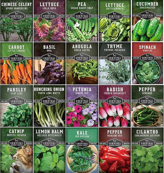 Hydroponic & Indoor Garden Seed Kit – Survival Garden Seeds | 20 Compact Heirloom Vegetable & Herb Varieties - Apartment, Small-Space, Patio & Vertical Tower Growing - Family Garden Gift