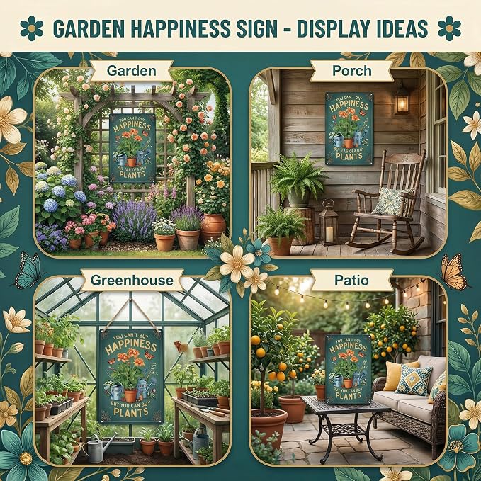 Funnysign Garden Gifts You Can't Buy Happiness But You Can Buy Plants Vintage Tin Sign for Home Garden Patio Yard Decor 8 X 12 Inch(3982)