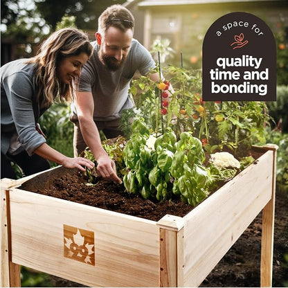 Maple99 Raised Garden Bed with Legs 48x24x30 - Natural Cedar Wood Elevated Planter Box with Bed Liner for Flowers, Veggies, Herbs - 200lb Capacity