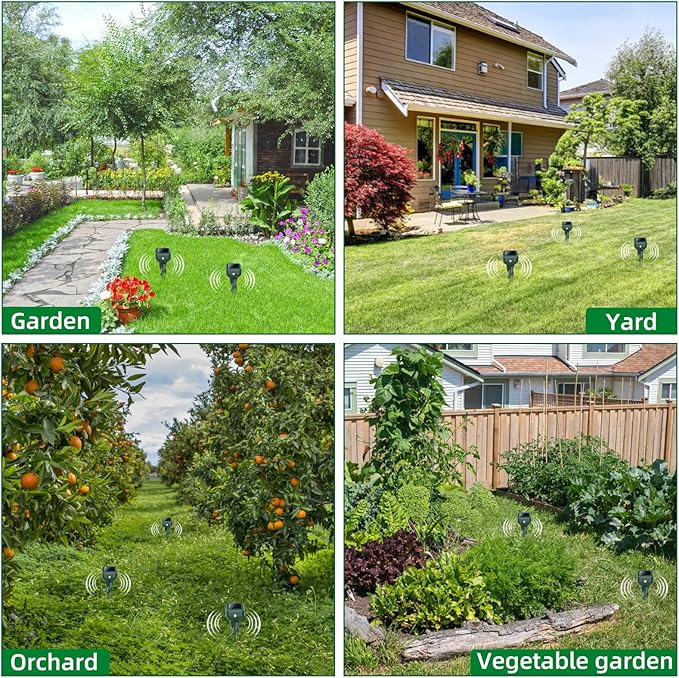 Mole Repellent Solar Powered, 8 Pack Snake & Skunk Repellent for Yard, IP 65 Waterproof Ultrasonic Deterrent Stakes, Get Rid of Rabbit, Gopher, Vole, Chipmunk, Deer, Groundhog for Lawns Garden