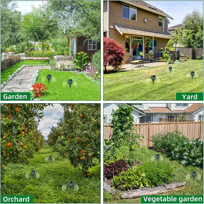 Mole Repellent Solar Powered, 4 Pack Snake & Skunk Repellent for Yard, IP 65 Waterproof Ultrasonic Deterrent Stakes, Get Rid of Rabbit, Gopher, Vole, Chipmunk, Deer, Groundhog for Lawns Garden