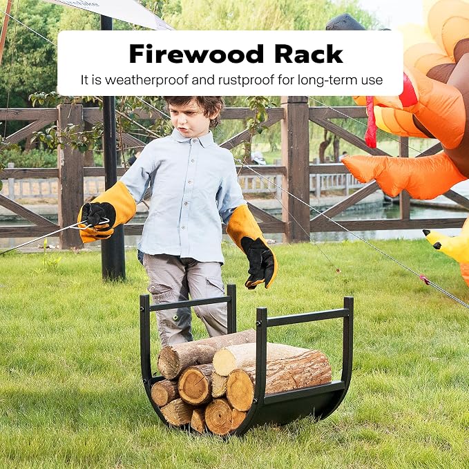 VIVOHOME 17 Inches Decorative Heavy Duty Firewood Storage Log Rack Wood Holder Indoor Outdoor Black
