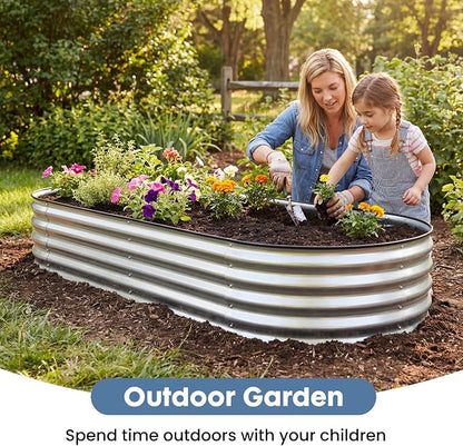 DUMOS Galvanized Raised Garden Bed, 8x4x1ft Outdoor Metal Planter Box, Heavy-Duty Planter Raised Bed for Vegetables Herbs Flowers, Oval Rustproof Flower Beds for Backyard Patio, Open Bottom