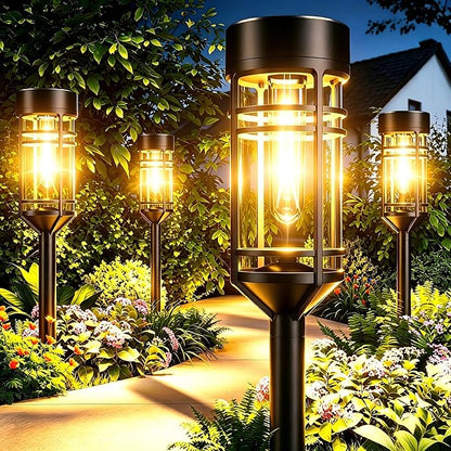 Solar Garden Lights, 2 Pack LED Solar Lights IP65 Outdoor Waterproof, Rugged & Shatterproof for Landscape Lighting Garden Lighting Yard Pathway Walkway Driveway Lawn, 3000K Warm White