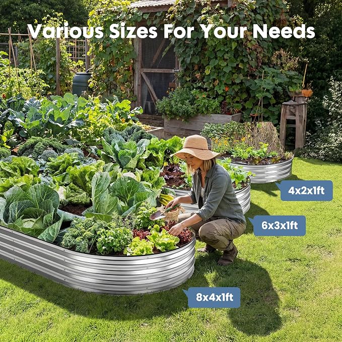 DUMOS Galvanized Raised Garden Bed, 4x2x1ft Outdoor Metal Planter Box, Heavy-Duty Planter Raised Bed for Vegetables Herbs Flowers, Oval Rustproof Flower Beds for Backyard Patio, Open Bottom