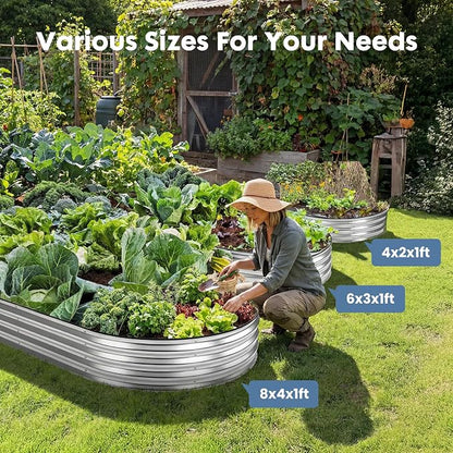 DUMOS Galvanized Raised Garden Bed, 4x2x1ft Outdoor Metal Planter Box, Heavy-Duty Planter Raised Bed for Vegetables Herbs Flowers, Oval Rustproof Flower Beds for Backyard Patio, Open Bottom